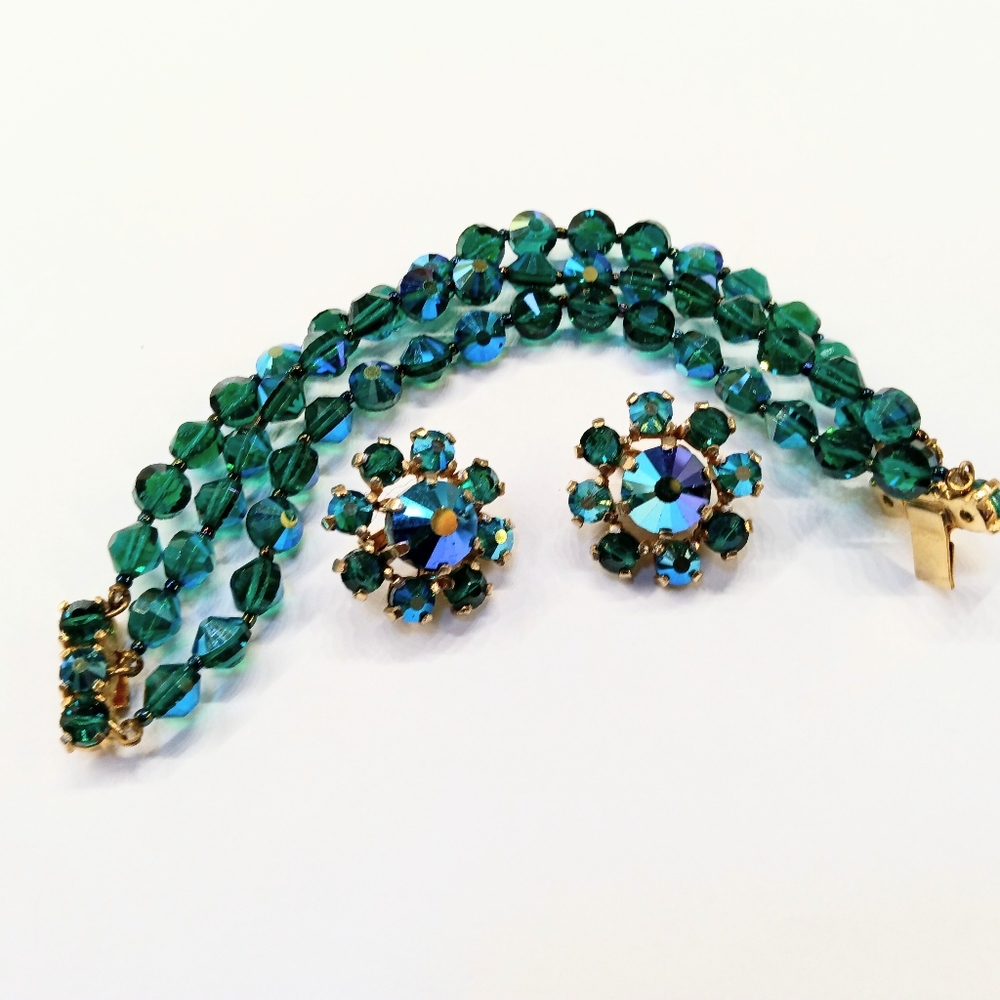 Vintage Castlecliff Bracelet Earring Set Crystals Designer Signed